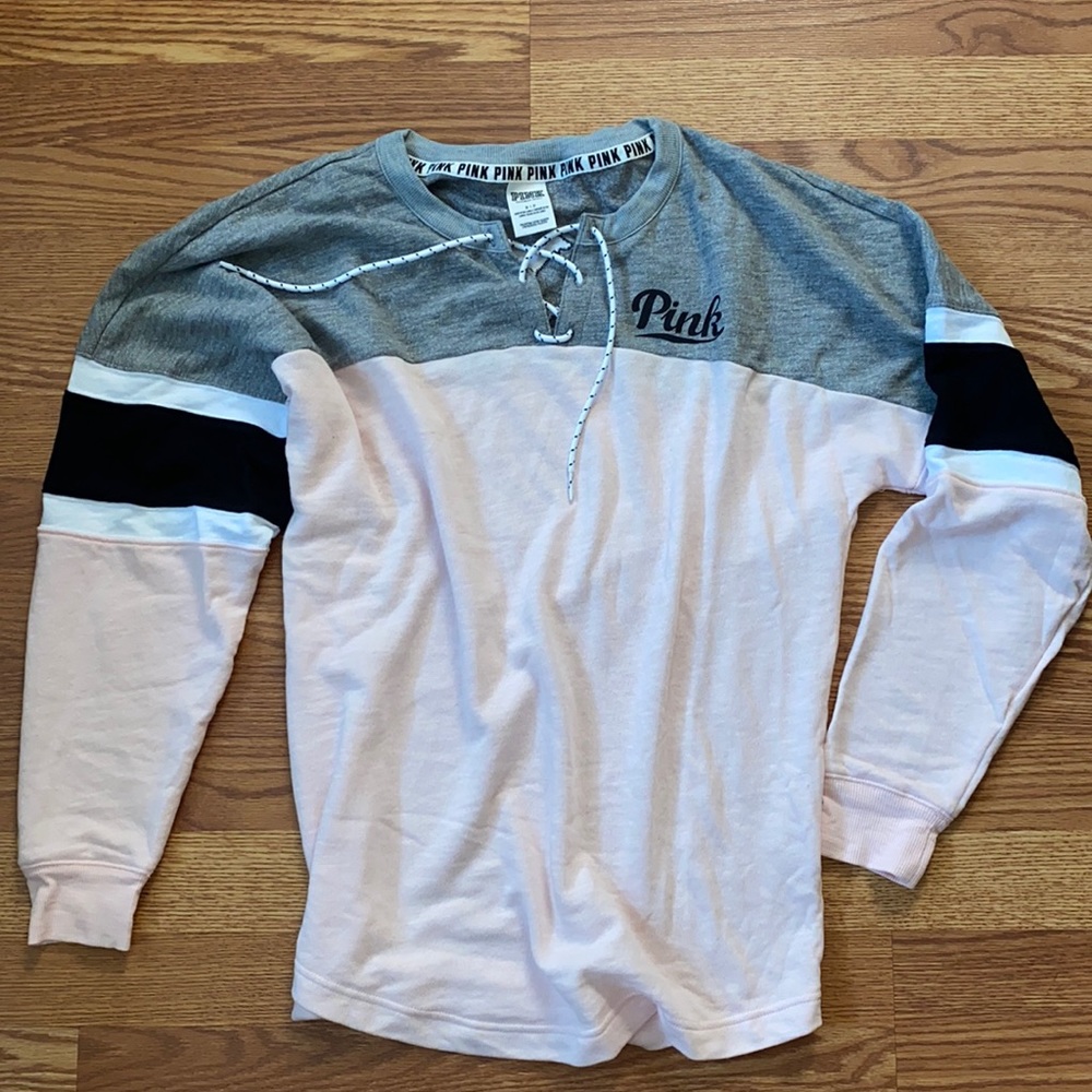 PINK lace up pull over